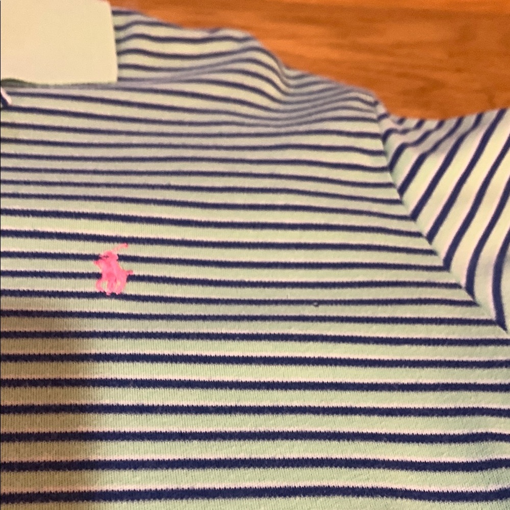 Ralph Lauren Blue and White Polo with Striped Design
